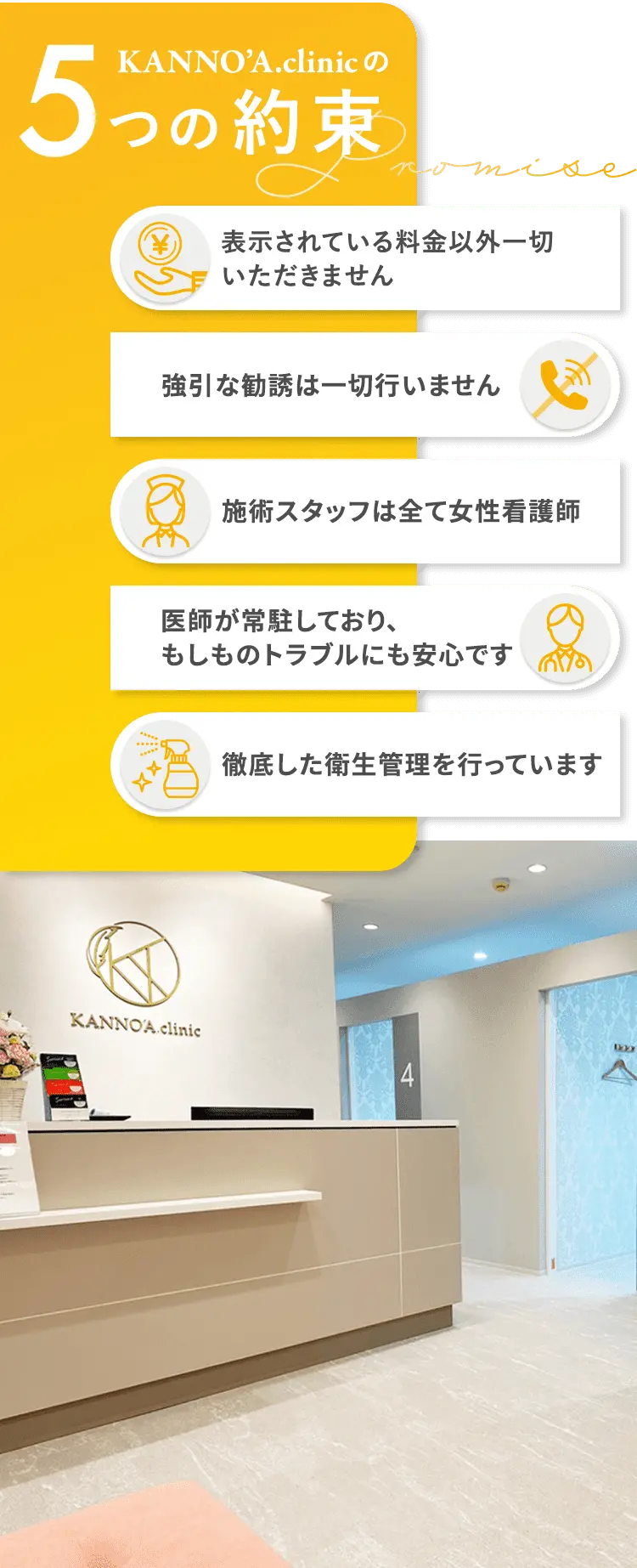 KANNO’A.clinicの5つの約束 - Promise